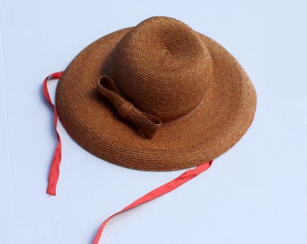 Chapeau de paille Vintage avec ruban rouge / Italian vintage straw  Hat