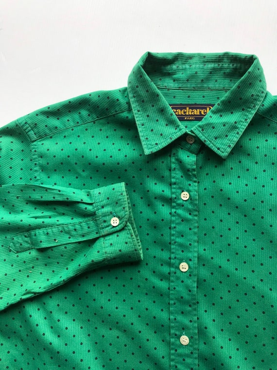 1990s Cacharel women shirt, green polka dots fr40