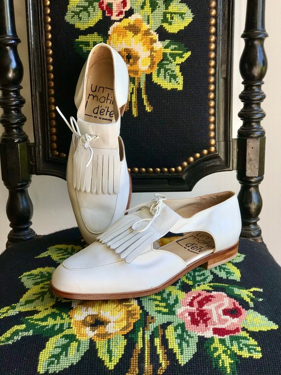 1990s white Calf leather flat shoes / Dead stock … - image 7