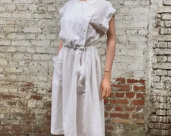 1980s Mic Mac Saint Tropez white cotton dress / 80s white summer dress