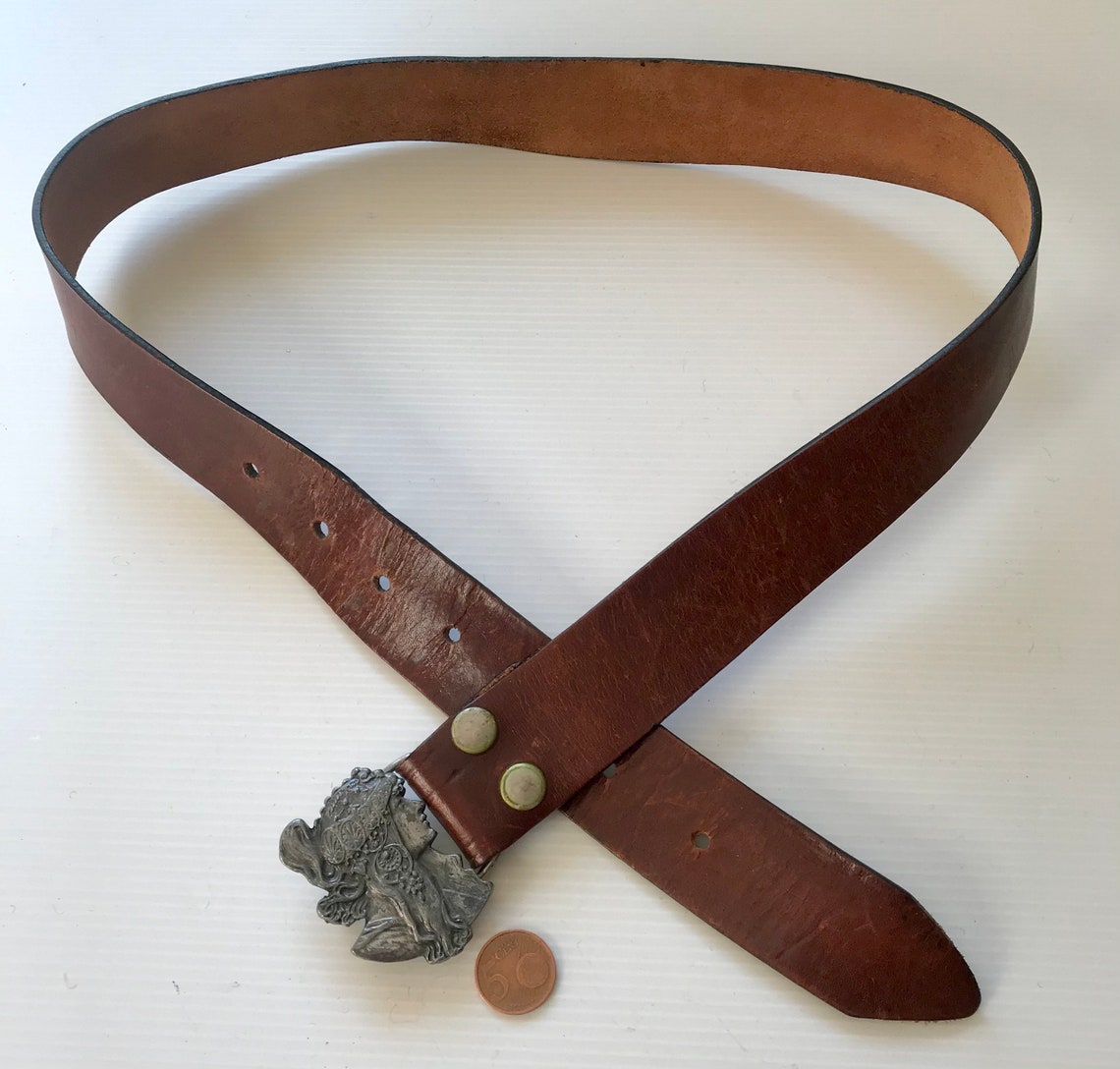 1970s French Belt With Gypsie Girl Buckle / Unusual Leather - Etsy