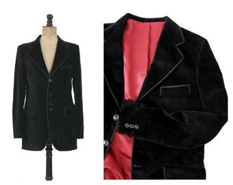 Provence Arles 1960s  gardian Jacket black velvet red lining / Vintage gardian Jacket/ Provence Herdsman  Jacket        Jacket