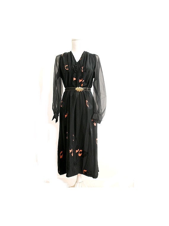 1970s silk Dress /70s cocktail dress/70s silk chif