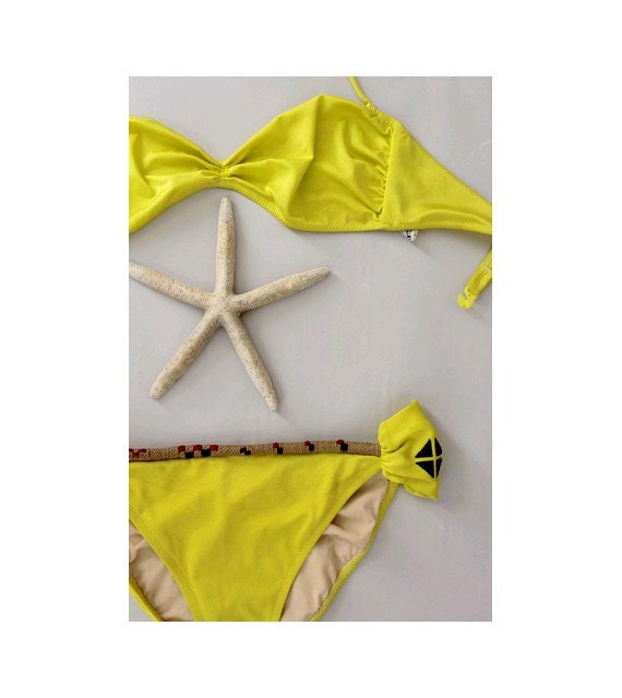 1990s La Perla Absinthe Yellow Bathing Suit La Perla Anna Club