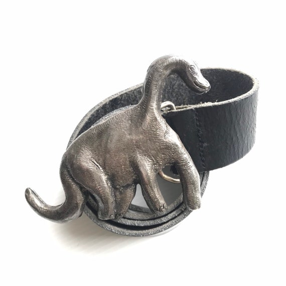 1970s french belt with dinosaur buckle / dinosaur