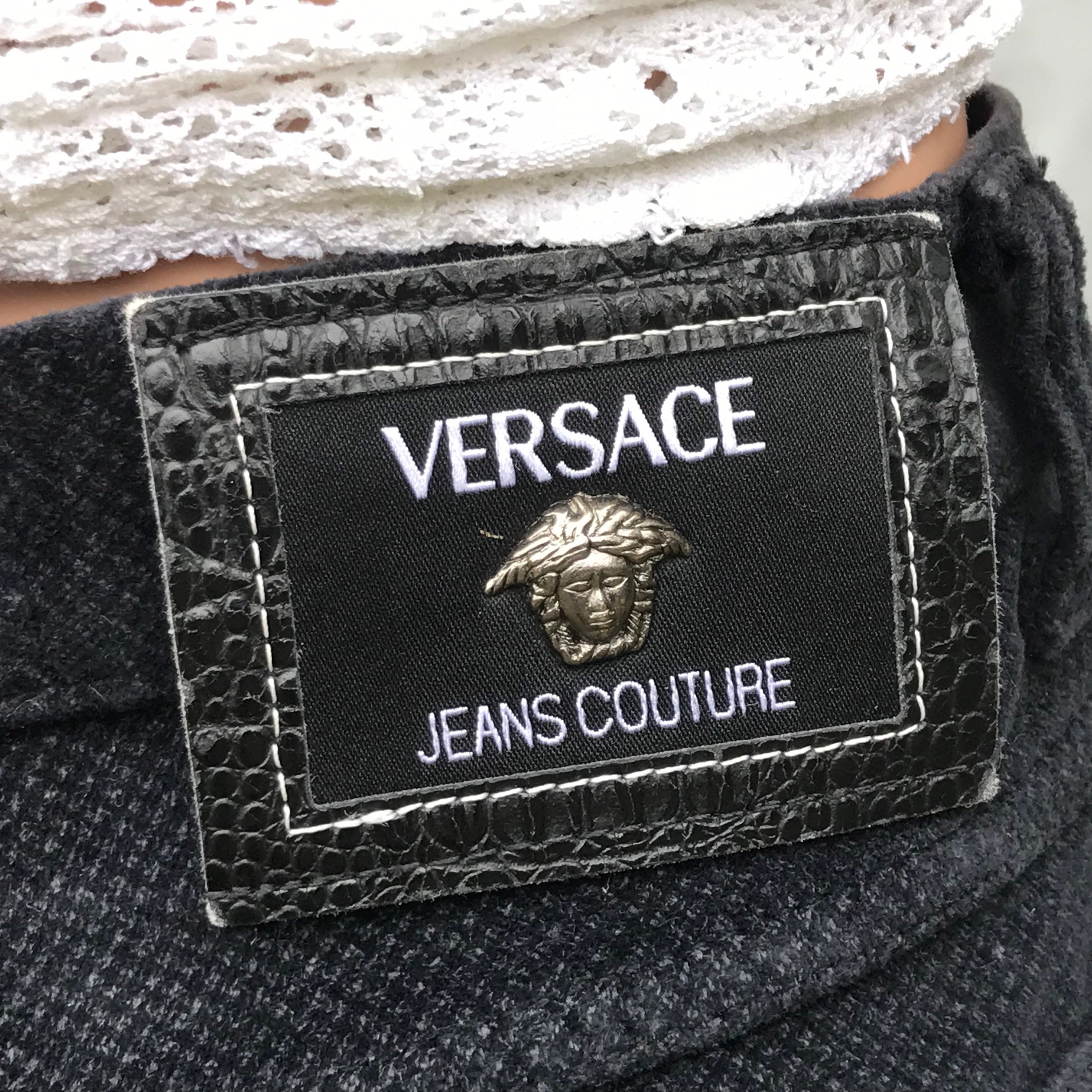 1990s Versace Couture Dark Grey Velvet Pants W26 40 / 90s Pantalon
