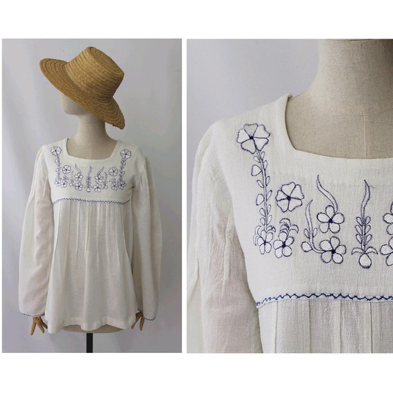 1970 indian gauze embroidered Blouse / 1970 embroidered Etsy
