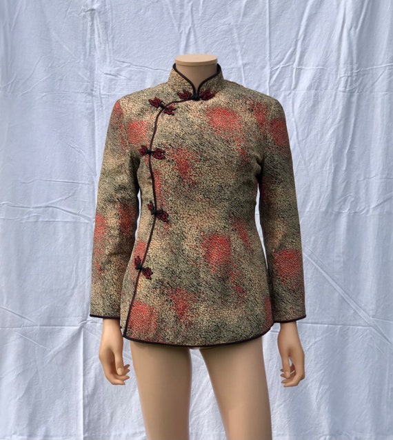 Peony Brand Shanghai Quilted Silk Jacket Brick Black Beige