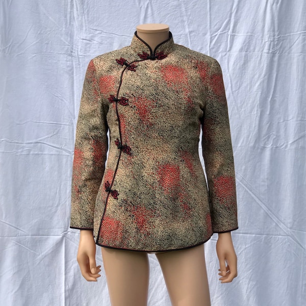 Pivoine marque Shanghai soie matelassée Veste brique, noir, beige abstrait /femme asiatique