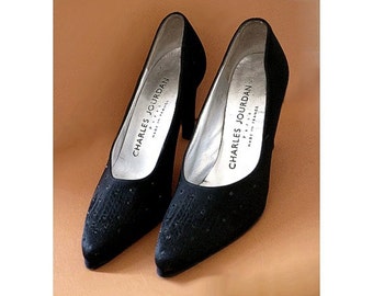 us5.5 CHARLES JOURDAN embroidered heels pumps made in france