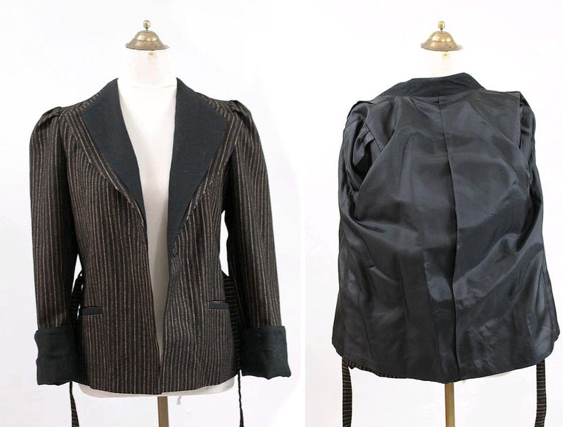 1980 stripes Belted wrapped Blazer Jacket small 80s striped wool belted jacket kimono jacket