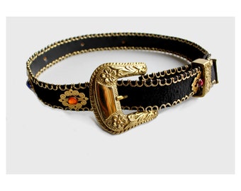 1980 José Cotel embellished  belt  / José Cotel Paris Belt/ 1980  french designer belt/ large buckle belt