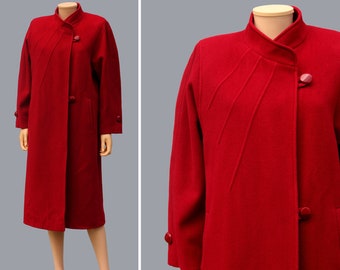 1980s deep red pure wool coat / 1980s french color wine wool coat FR40