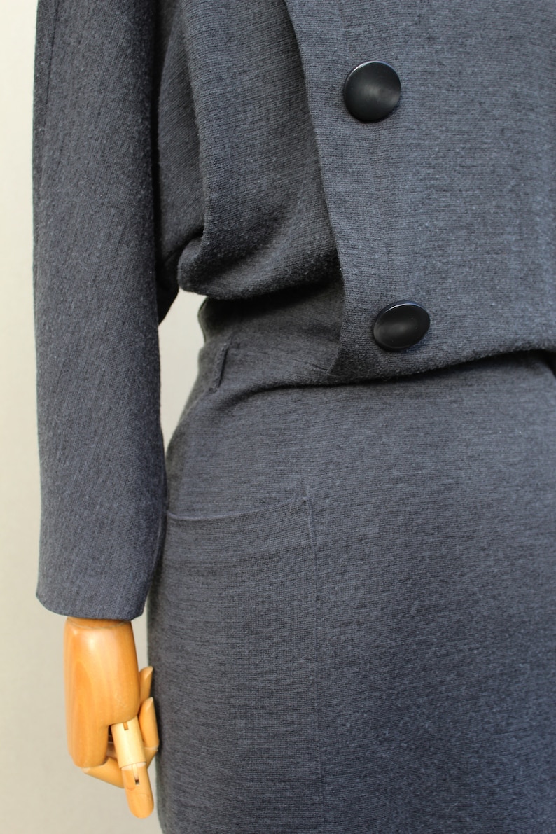 Arlette Nastat Black Oversized 1980s Knit Cardigan Dress