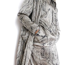 Hanae Mori Paris 1970 silk Dress / 1970 Paris marble silk Dress / 1970 rare designer japanese Dress