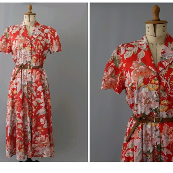 Vestido floral Antonelle Paris de 1980 / años 1980 floral de algodón Vestido de