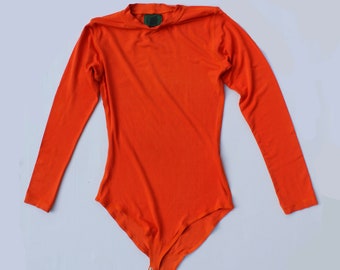 90s Jean Paul Gaultier orange Bodies manches longues / JP Gaultier orange Bodysuit / French designer Bodies