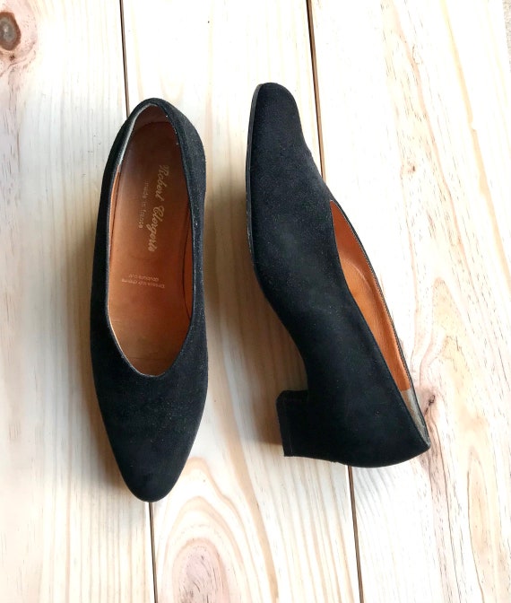 1990s Robert Clergerie black suede leather pumps f