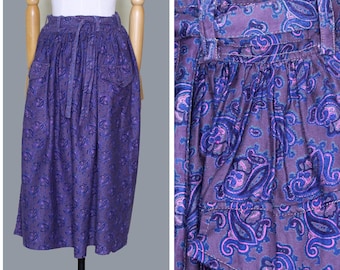 1970s paisley midi skirt Mayagor made in India / purple paisley skirt