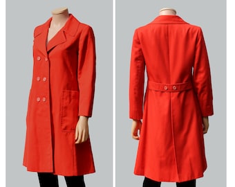 70s tangerine Trench Coat/ Vintage 70s Outerwear / 1970s fashion