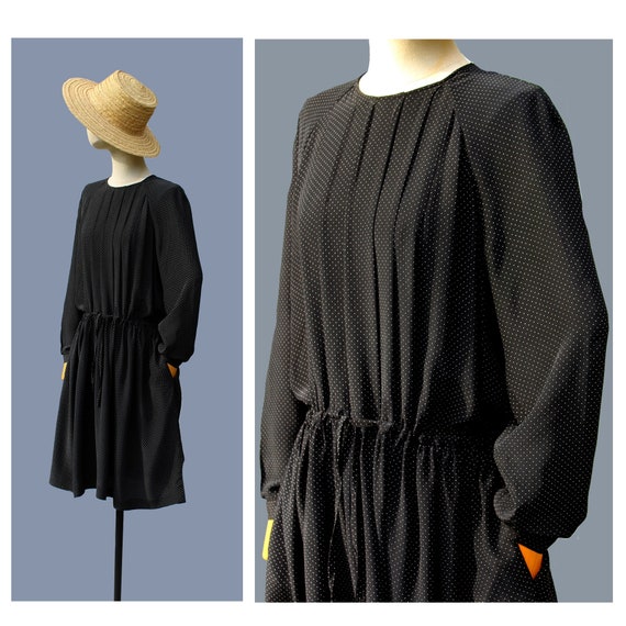 1980s Cacharel silk dress , polka dots , long slee
