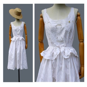 1970s René Derhy lace cotton dress / white cotton 70s indian dress / 1970s summer hippie dress