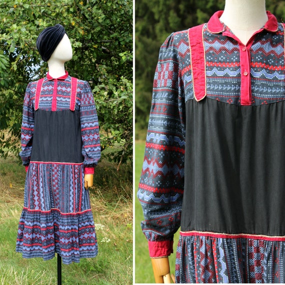 1970s Mayagor tent Dress / 1970 fall indian tent d