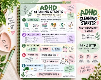 ADHD Cleaning Checklist Printable, 5 Minute Cleaning Reset, Where to Start Cleaning, Home Reset Checklist, Cleaning Routine