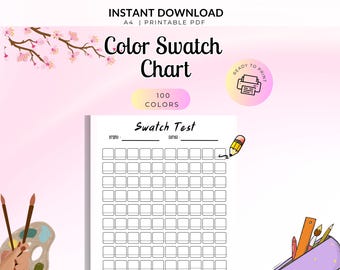 100 Color Swatch Chart Printable, Marker Collection Organizer, Artist Reference (Digital Download)