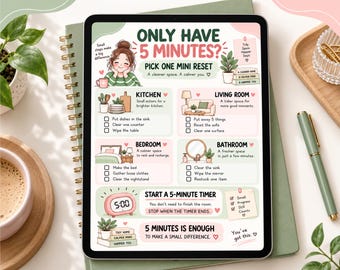 5 Minute Cleaning Checklist Printable, Quick Home Reset, Room by Room Cleaning Checklist, Simple Cleaning Routine, A4 PDF