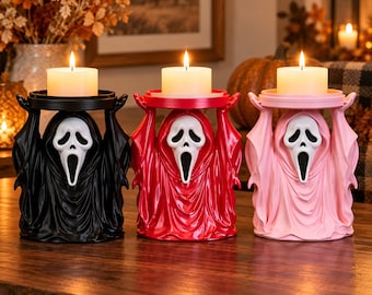 Halloween Ghost Candle Holder Spooky Tealight Holder Plastic Ghost Face Decor Gothic Table Accent Horror Lover Seasonal Home Decor Gift