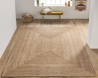Tapis en jute naturel, tapis bohème en jute, tapis rectangulaire en jute tressé, grand tapis décoratif bohème, tapis en jute, tapis carré en jute, tapis sur mesure