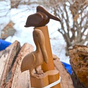 Pelican Wood Carving. Pelican Decor. Hand Carved Marine Birds. Ocean Bird Figurine. Beach House Decor.  - VD68