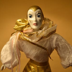 Mime Doll. Christmas Decor. Doll. Gold and White Christmas Ornament. Mime Gift. Gift for Her.  Pierrot the Clown.  Porcelain Doll. - VCYR53