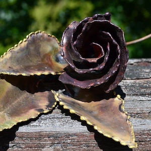 Copper Rose Bud with Stem.  Free Standing Metal Single Rose Stem. Mid Century Metal Art Decor. VD36