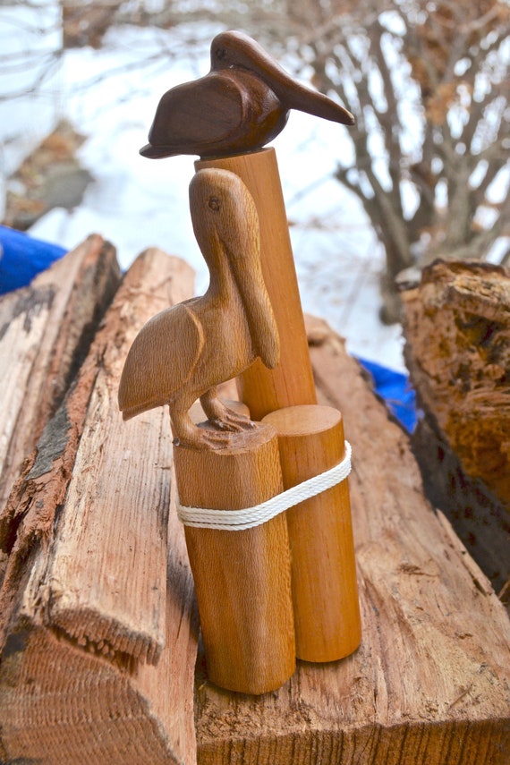 Pelican Wood Carving. Pelican Decor. Hand Carved Marine Birds. Etsy