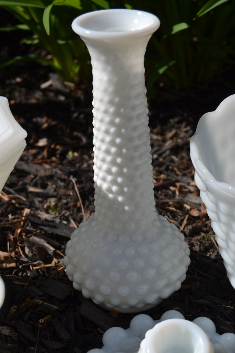 EO Brady VG232 Compote Vase Candlestick Collection Vintage Hobnail Milk Glass Mixed Collection Westmoreland Grapes Set of 7