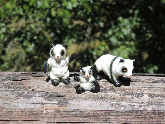 Set Of 3 Tiny Pandas Miniature Ceramic Panda Family Etsy