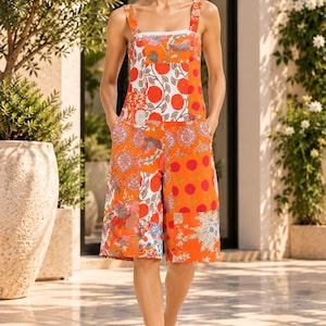 Salopette en coton en patchwork fait main, combinaison florale bohème, oeuvre d'art à porter unique en son genre