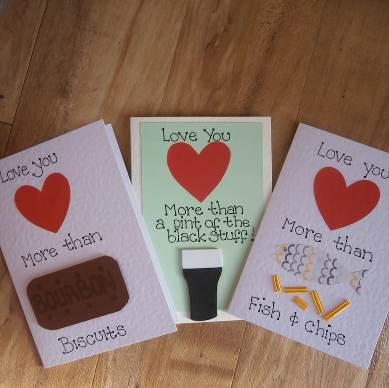 Love you more than fish and chips Individually handmade greetings card for any occasion