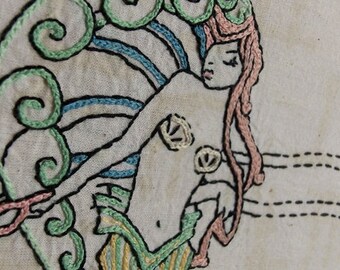 Art Deco Mermaid Hand Embroidery PDF Pattern