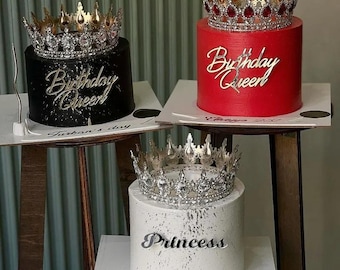 Crystal Crown Cake Topper, Elegant Large Princess Cake Decoration for Girls Birthday, Baby Shower, Wedding, Bridal Shower Celebration Cakes
