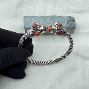 Handmade Silver Oxidized Twisted Cuff Bangle with Synthetic Sunstone, Adjustable Boho Bracelet for Women
