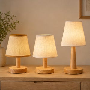 Japanese Style Wood LED Table Lamp Fabric Shade USB Bedside Retro Night Light Bedroom Decor