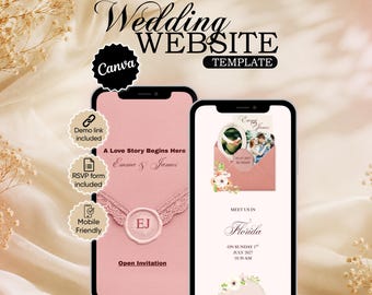 Save the Date Website Template  with RSVP, wedding website invitation, Modern , Editable Canva Design (Digital Download)