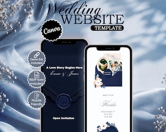 wedding website, wedding website template, wedding website invitation, wedding website canva (Digital Download)