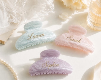 Personalized Acrylic Hair Claw Clip, Custom Engraved Name Hair Clip for Women, Bridesmaid Proposal Gift, Bridal Party Favor, Wedding Gift
