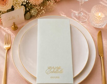 Servilletas personalizadas para el Sr. y la Sra., elegantes servilletas de lino para cenas / decoración para despedidas de soltera, servilletas personalizadas para cócteles y cenas.