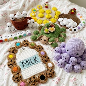 6 Crochet Memory Game Patterns | Chicken, Turtle, Octopus, Hot Cocoa (PDF Download)