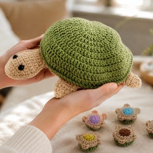 Crochet Mama Turtle Basket Pattern, Amigurumi Baby Turtles, Educational Toy Patterns (PDF Download)